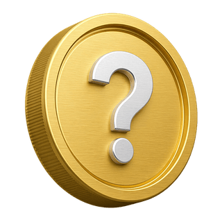 Moneda dorada decorativa en 3D con un signo de interrogación en la página de preguntas frecuentes
